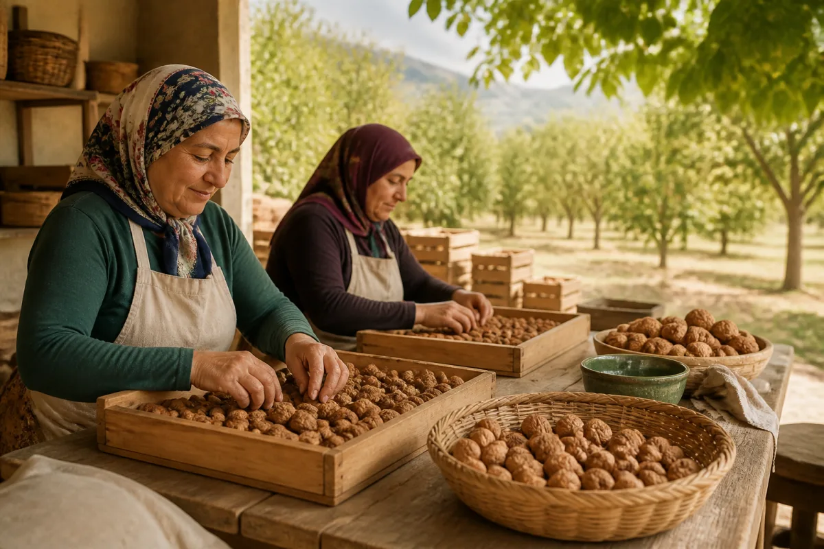 Kaman’da cevizleri özenle ayıran kadın üreticiler